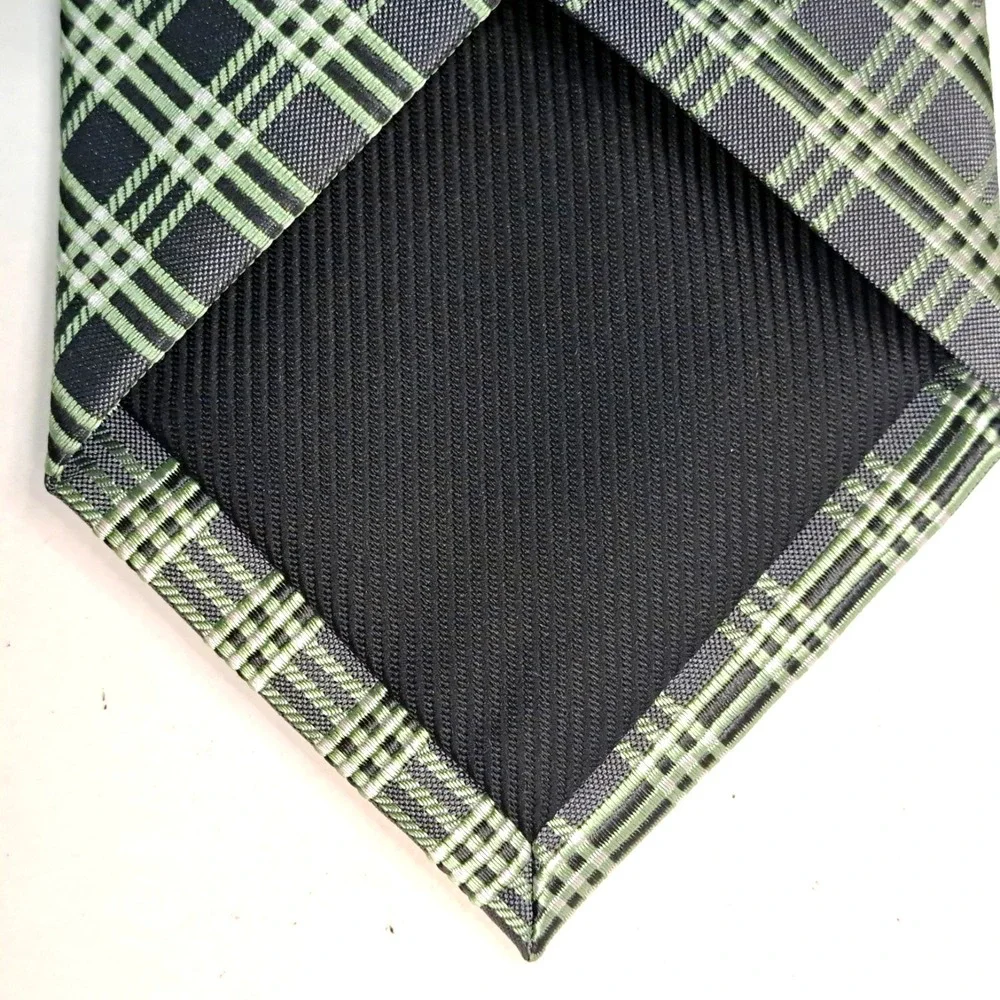 Geoffrey Beane Men's Tie Silk Blend Green Ivory Plaid 58